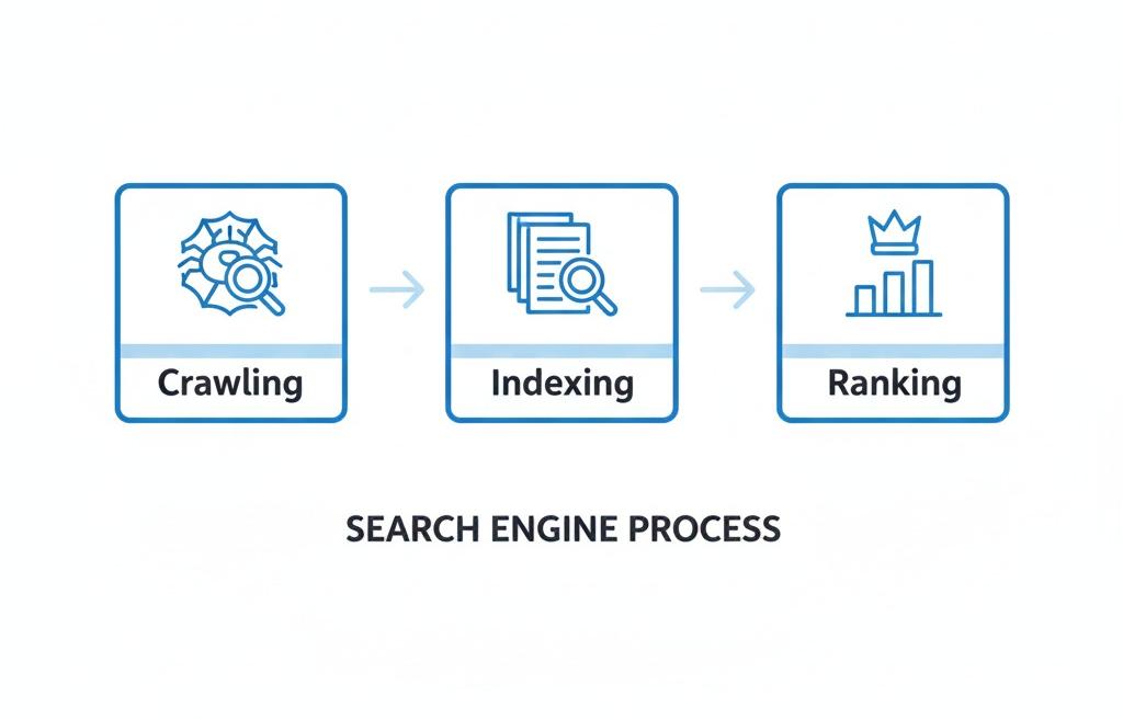 “How SEO works step by step with crawling, indexing, ranking”